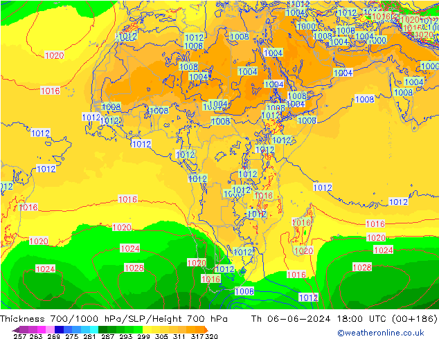 700-1000 hPa Kalınlığı ECMWF Per 06.06.2024 18 UTC