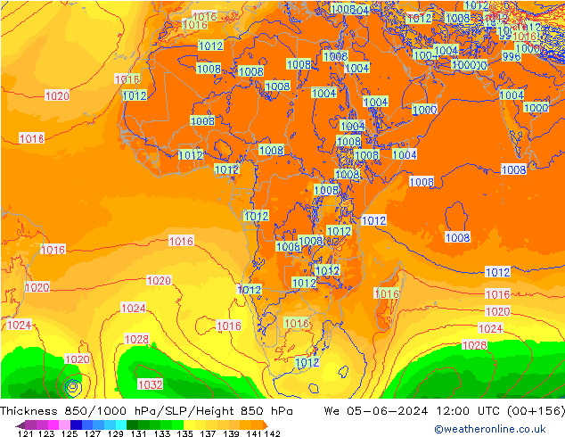 Thck 850-1000 hPa ECMWF Qua 05.06.2024 12 UTC