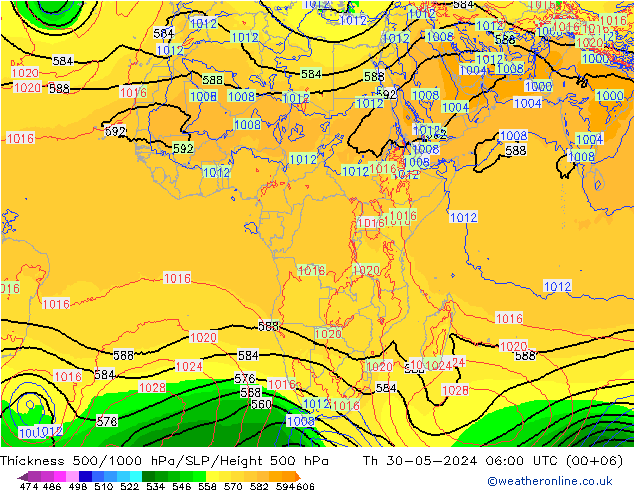 Thck 500-1000hPa ECMWF Čt 30.05.2024 06 UTC