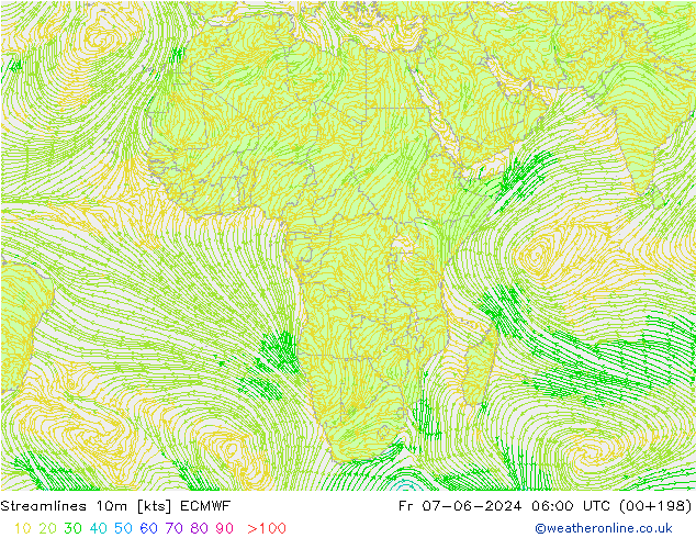Streamlines 10m ECMWF Fr 07.06.2024 06 UTC