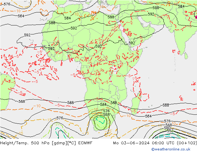 Z500/Rain (+SLP)/Z850 ECMWF lun 03.06.2024 06 UTC