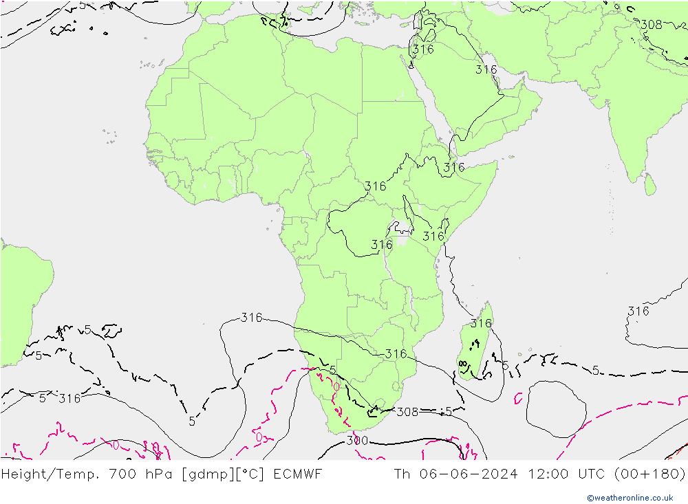 Géop./Temp. 700 hPa ECMWF jeu 06.06.2024 12 UTC