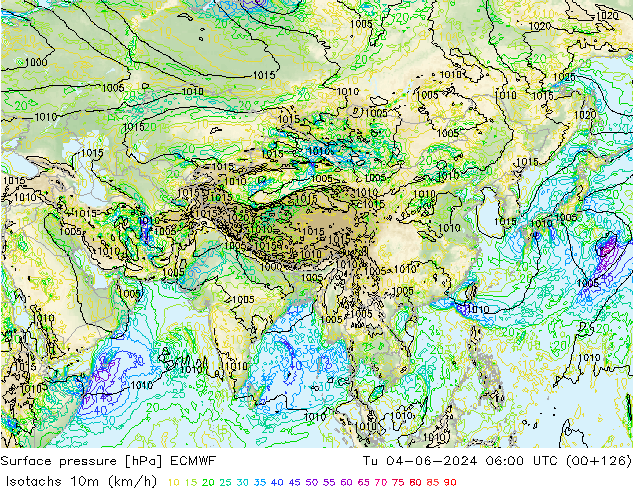 Isotaca (kph) ECMWF mar 04.06.2024 06 UTC