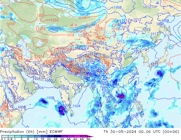 Z500/Rain (+SLP)/Z850 ECMWF jue 30.05.2024 06 UTC