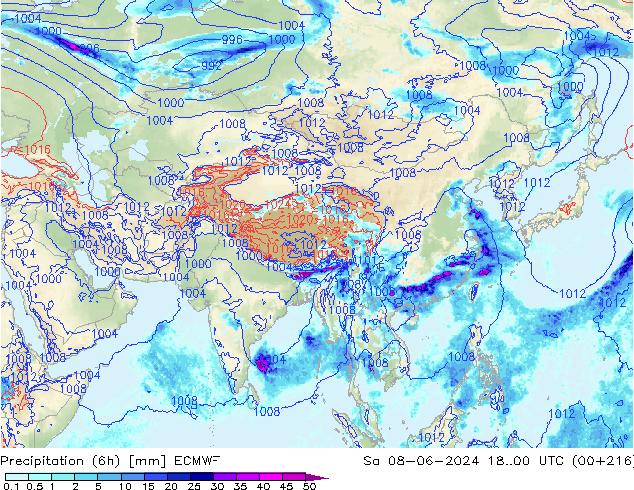 Z500/Regen(+SLP)/Z850 ECMWF za 08.06.2024 00 UTC