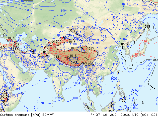 Surface pressure ECMWF Fr 07.06.2024 00 UTC