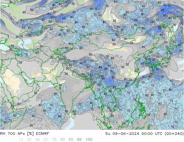 Humidité rel. 700 hPa ECMWF dim 09.06.2024 00 UTC