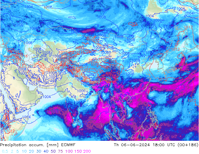 Precipitation accum. ECMWF Th 06.06.2024 18 UTC