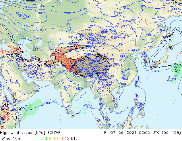 High wind areas ECMWF Sex 07.06.2024 06 UTC