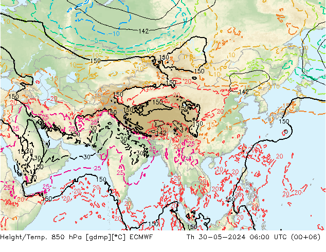 Z500/Rain (+SLP)/Z850 ECMWF czw. 30.05.2024 06 UTC