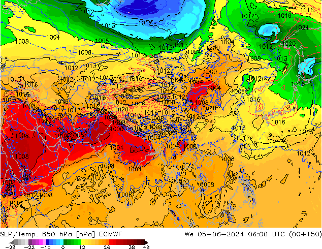 SLP/Temp. 850 hPa ECMWF Qua 05.06.2024 06 UTC