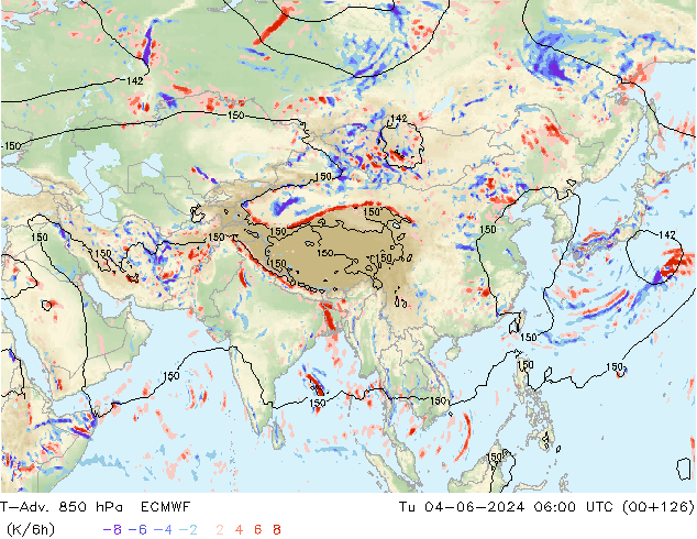 T-Adv. 850 hPa ECMWF Tu 04.06.2024 06 UTC