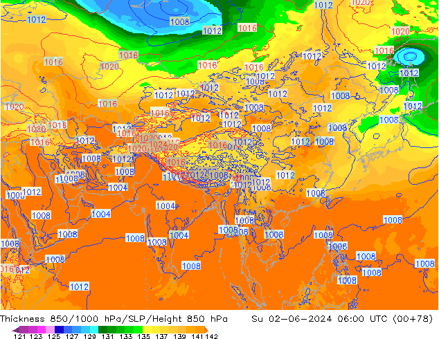 850-1000 hPa Kalınlığı ECMWF Paz 02.06.2024 06 UTC