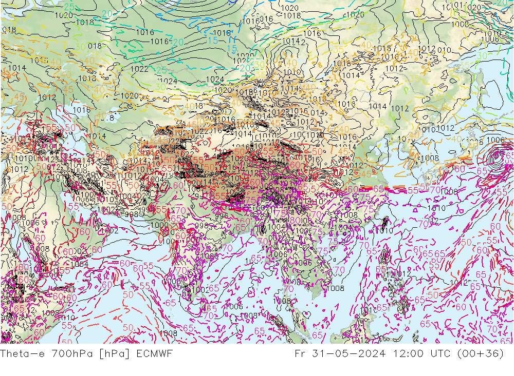 Theta-e 700hPa ECMWF vr 31.05.2024 12 UTC