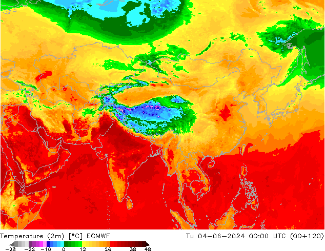 Temperature (2m) ECMWF Tu 04.06.2024 00 UTC