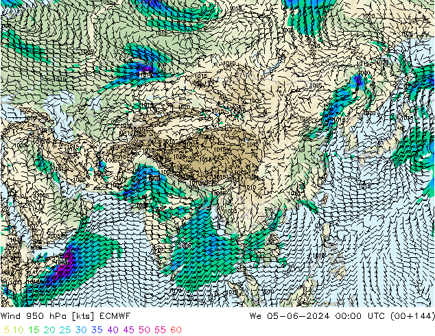 Vent 950 hPa ECMWF mer 05.06.2024 00 UTC