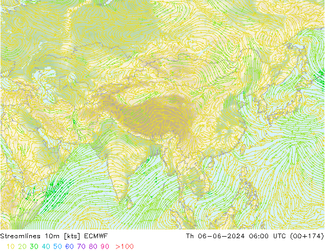 Ligne de courant 10m ECMWF jeu 06.06.2024 06 UTC