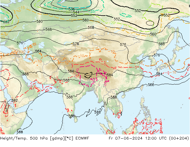 Height/Temp. 500 hPa ECMWF Fr 07.06.2024 12 UTC