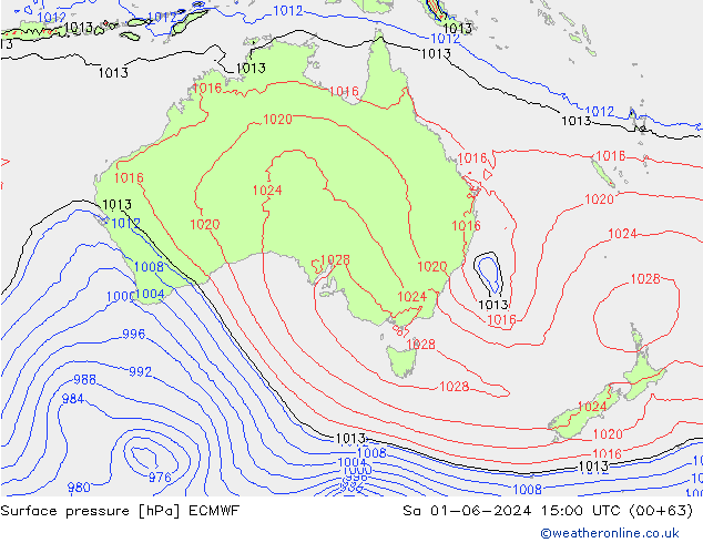 Presión superficial ECMWF sáb 01.06.2024 15 UTC