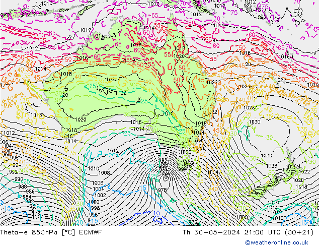 Theta-e 850hPa ECMWF gio 30.05.2024 21 UTC