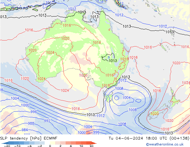 SLP tendency ECMWF Tu 04.06.2024 18 UTC