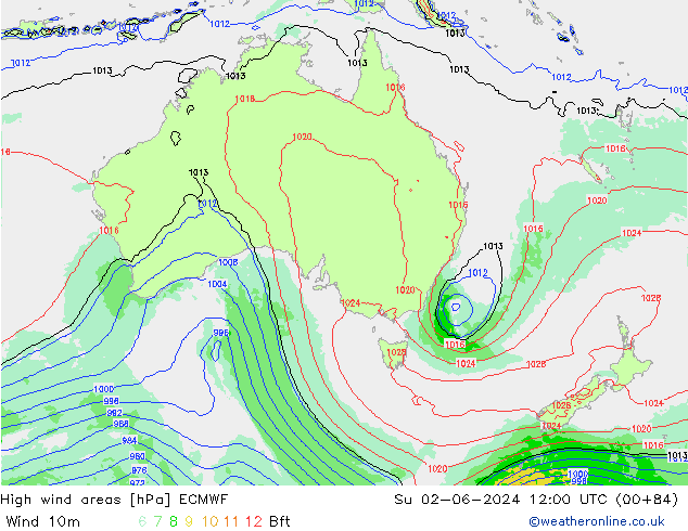 High wind areas ECMWF dom 02.06.2024 12 UTC