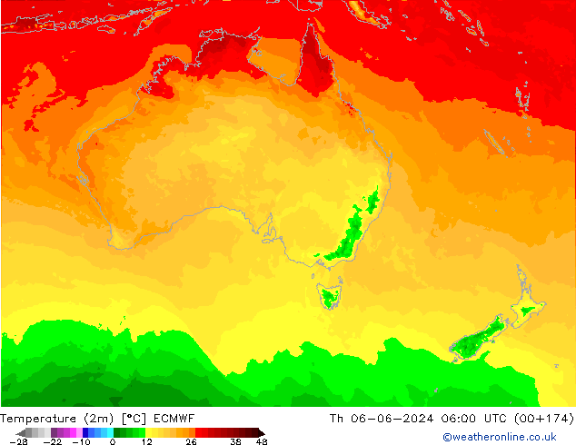 Temperature (2m) ECMWF Čt 06.06.2024 06 UTC