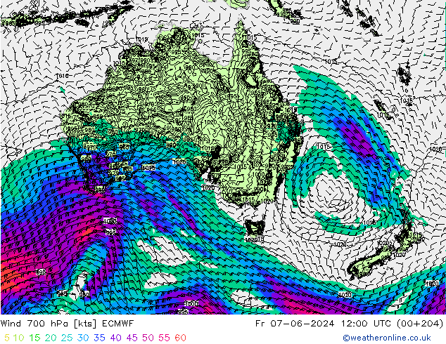 Wind 700 hPa ECMWF Fr 07.06.2024 12 UTC
