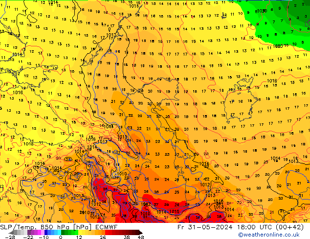 SLP/Temp. 850 hPa ECMWF Fr 31.05.2024 18 UTC