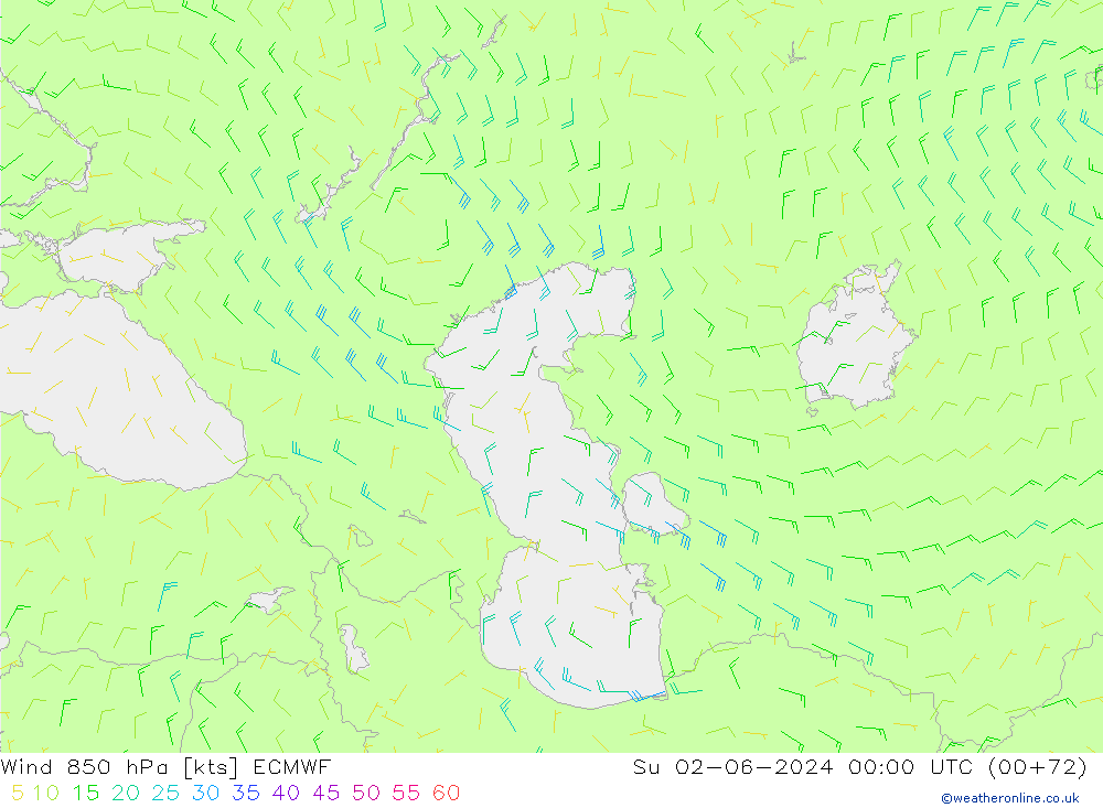 Wind 850 hPa ECMWF Su 02.06.2024 00 UTC