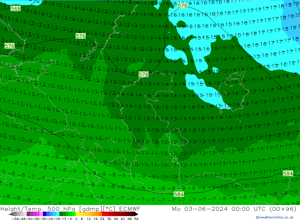 Z500/Rain (+SLP)/Z850 ECMWF пн 03.06.2024 00 UTC