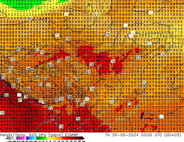 Height/Temp. 925 hPa ECMWF  30.05.2024 03 UTC