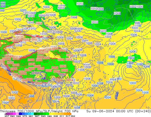 Dikte700-1000 hPa ECMWF zo 09.06.2024 00 UTC