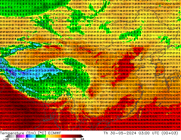 Temperature (2m) ECMWF Th 30.05.2024 03 UTC