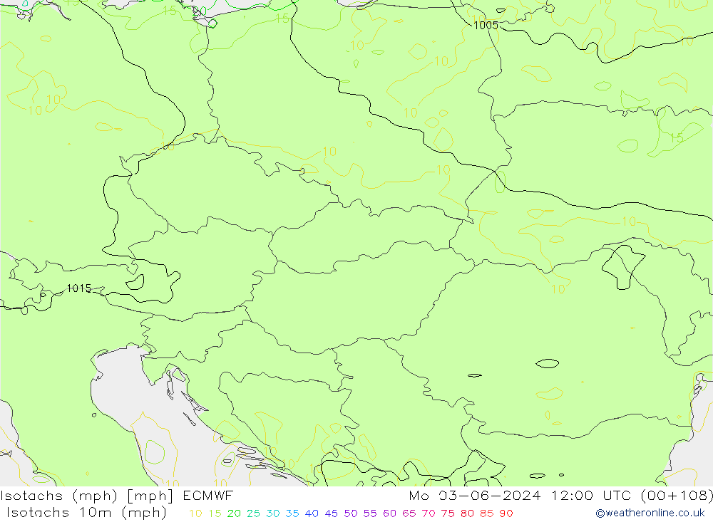 Izotacha (mph) ECMWF pon. 03.06.2024 12 UTC