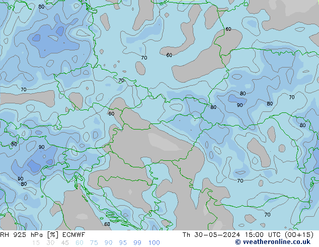 Humidité rel. 925 hPa ECMWF jeu 30.05.2024 15 UTC
