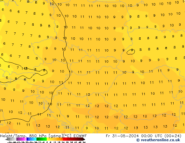 Z500/Rain (+SLP)/Z850 ECMWF ven 31.05.2024 00 UTC