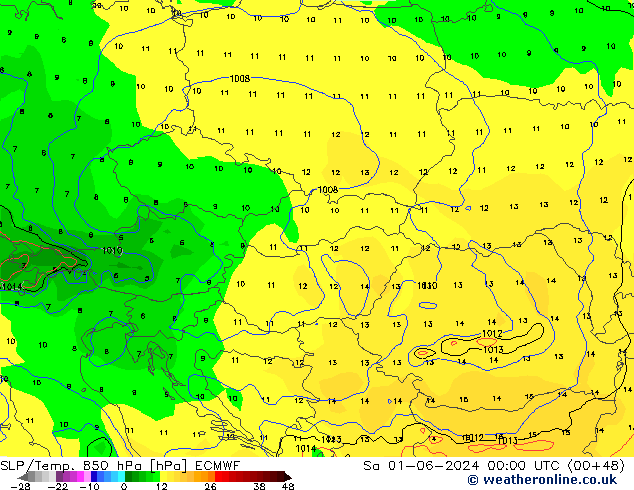 SLP/Temp. 850 hPa ECMWF sáb 01.06.2024 00 UTC