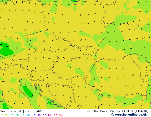 Vento 10 m ECMWF Qui 30.05.2024 06 UTC