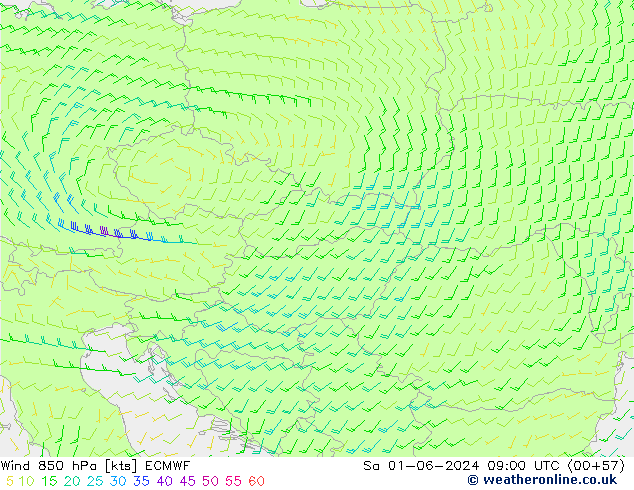 Vento 850 hPa ECMWF Sáb 01.06.2024 09 UTC