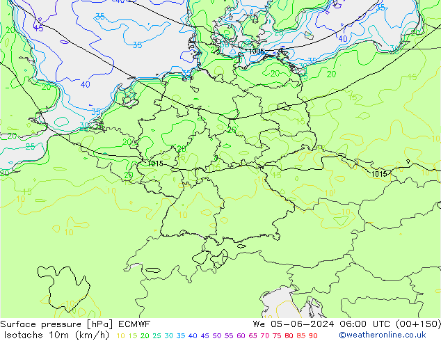 Isotachs (kph) ECMWF ср 05.06.2024 06 UTC