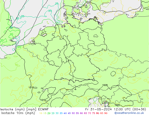 Isotachs (mph) ECMWF Fr 31.05.2024 12 UTC