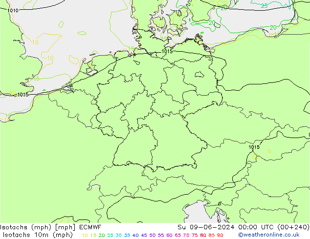 Eşrüzgar Hızları mph ECMWF Paz 09.06.2024 00 UTC