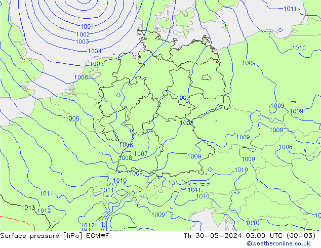 Bodendruck ECMWF Do 30.05.2024 03 UTC