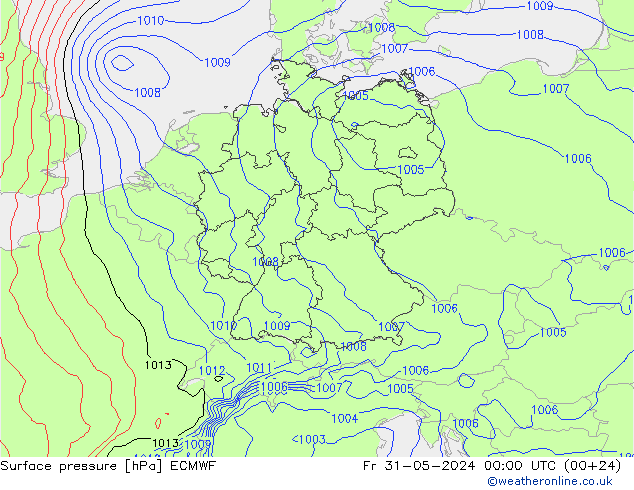 Presión superficial ECMWF vie 31.05.2024 00 UTC