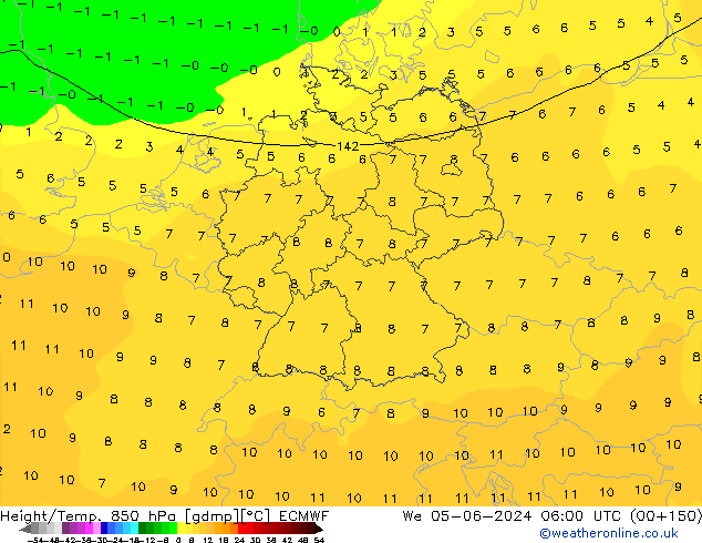 Height/Temp. 850 hPa ECMWF We 05.06.2024 06 UTC