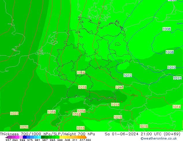 Thck 700-1000 hPa ECMWF So 01.06.2024 21 UTC