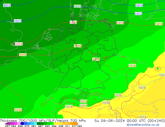 Schichtdicke 700-1000 hPa ECMWF So 09.06.2024 00 UTC