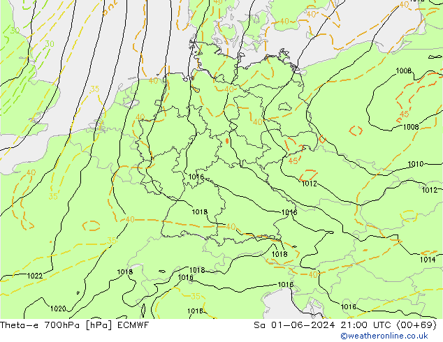 Theta-e 700hPa ECMWF Sa 01.06.2024 21 UTC