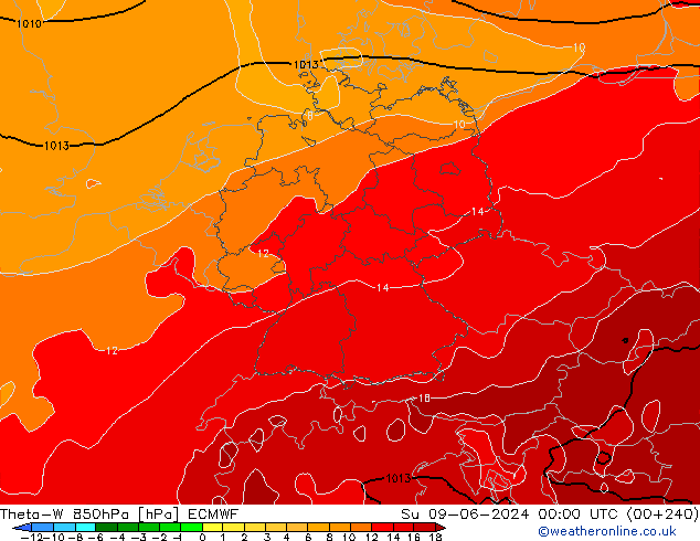 Theta-W 850hPa ECMWF 星期日 09.06.2024 00 UTC